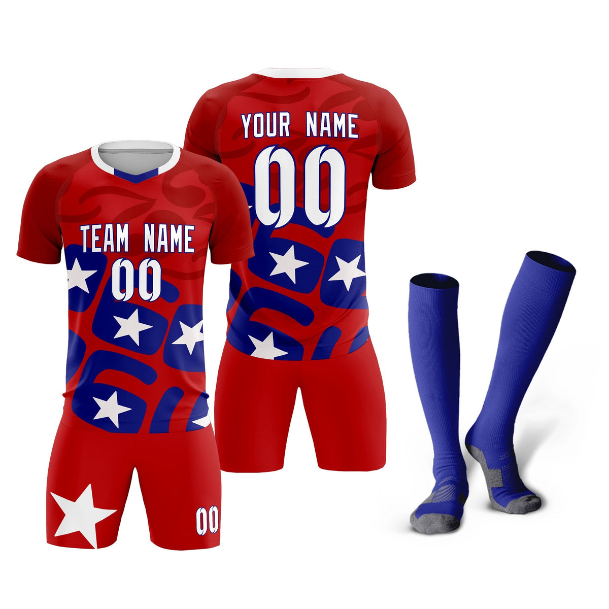 Custom Red America Star World Cup Inspired Breathable Graffiti Pattern Soccer Sets Jersey