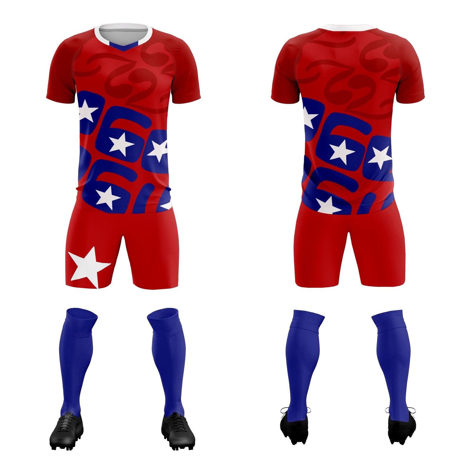 Custom Red America Star World Cup Inspired Breathable Graffiti Pattern Soccer Sets Jersey