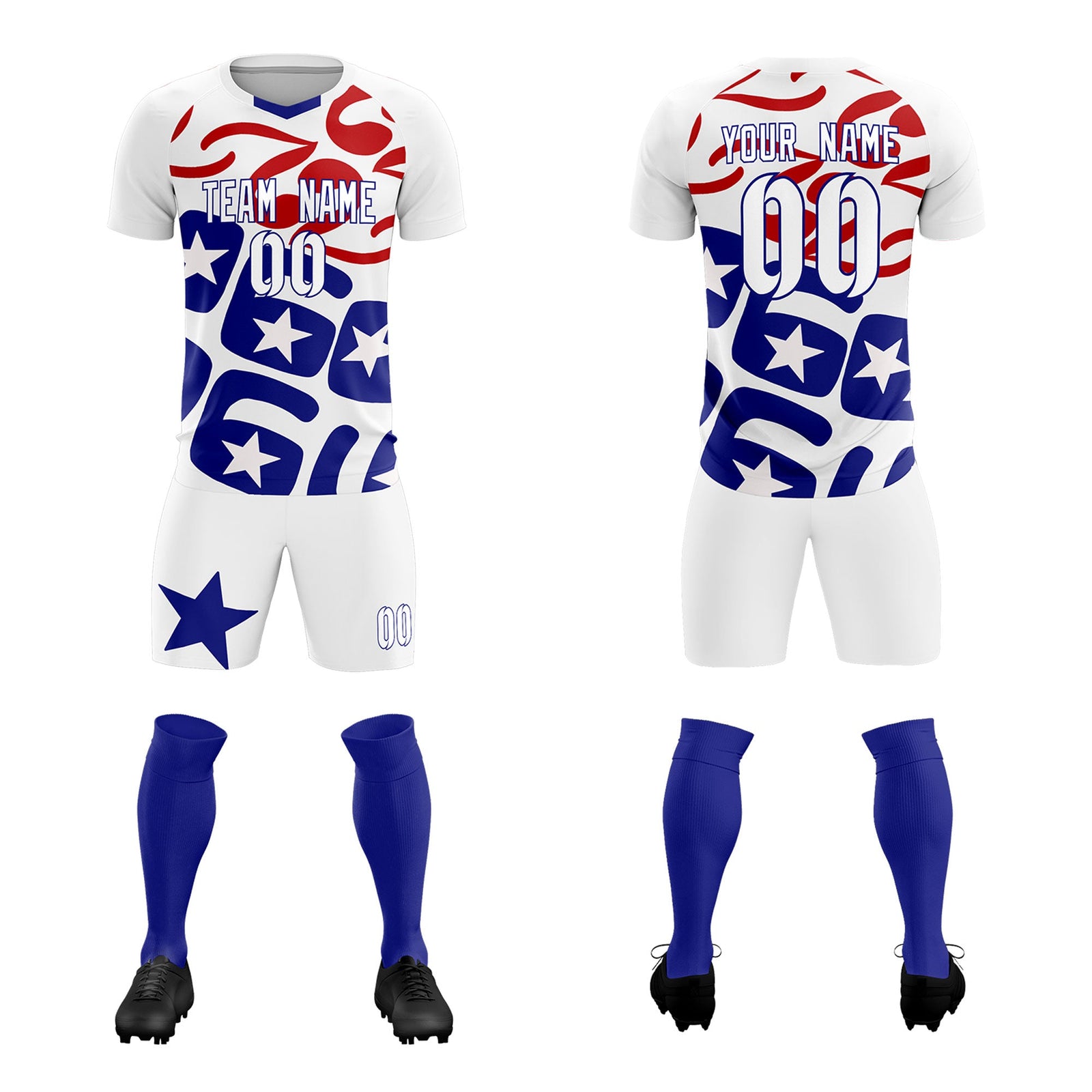 Custom White America Star World Cup Inspired Quick-Drying Graffiti Pattern Soccer Sets Jersey