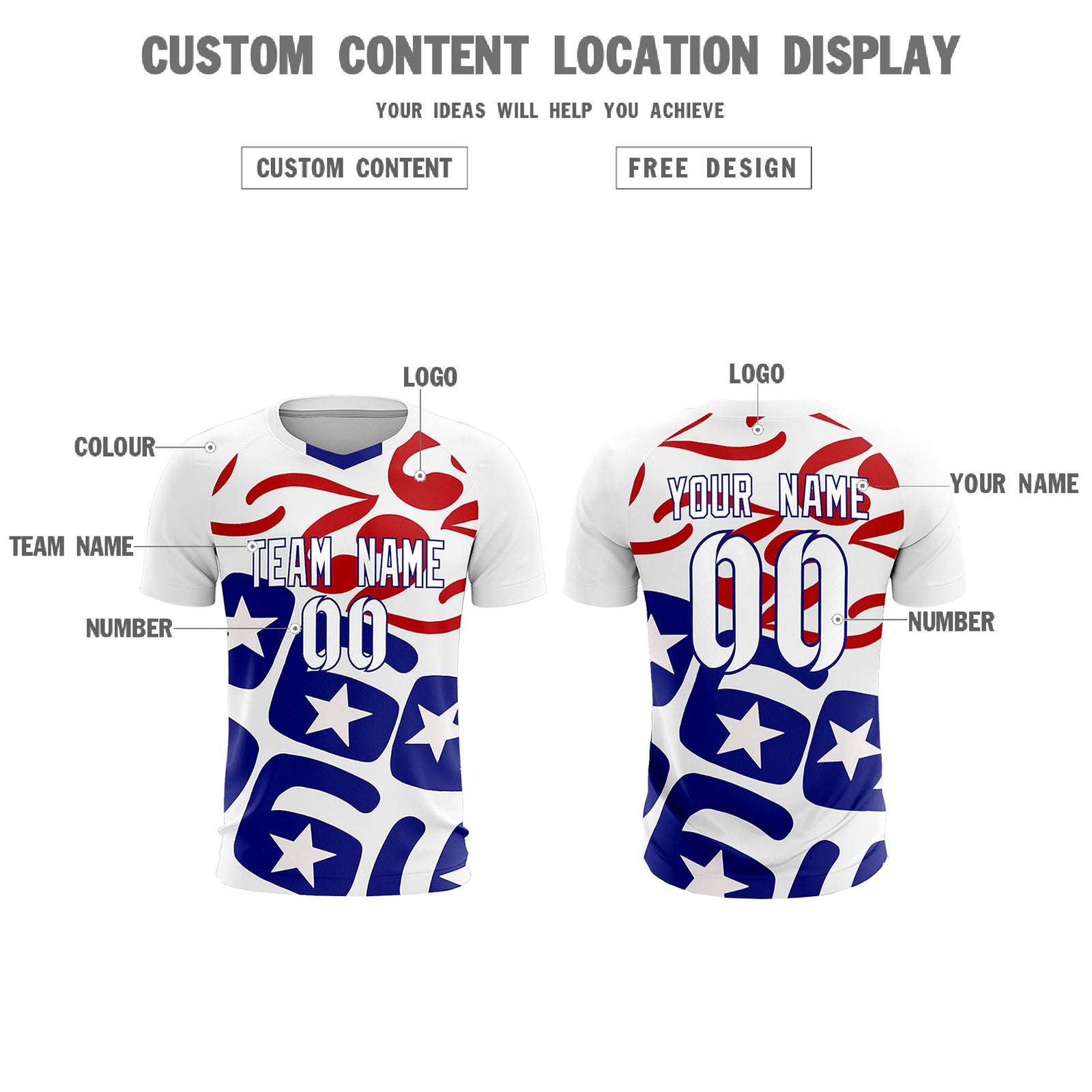 Custom White America Star World Cup Inspired Quick-Drying Graffiti Pattern Soccer Sets Jersey