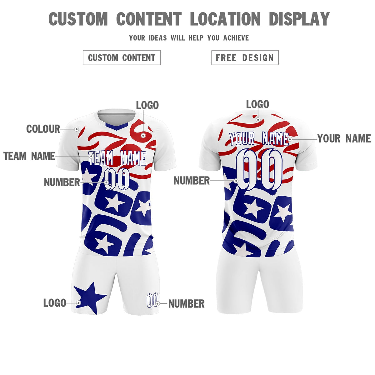 Custom White America Star World Cup Inspired Quick-Drying Graffiti Pattern Soccer Sets Jersey