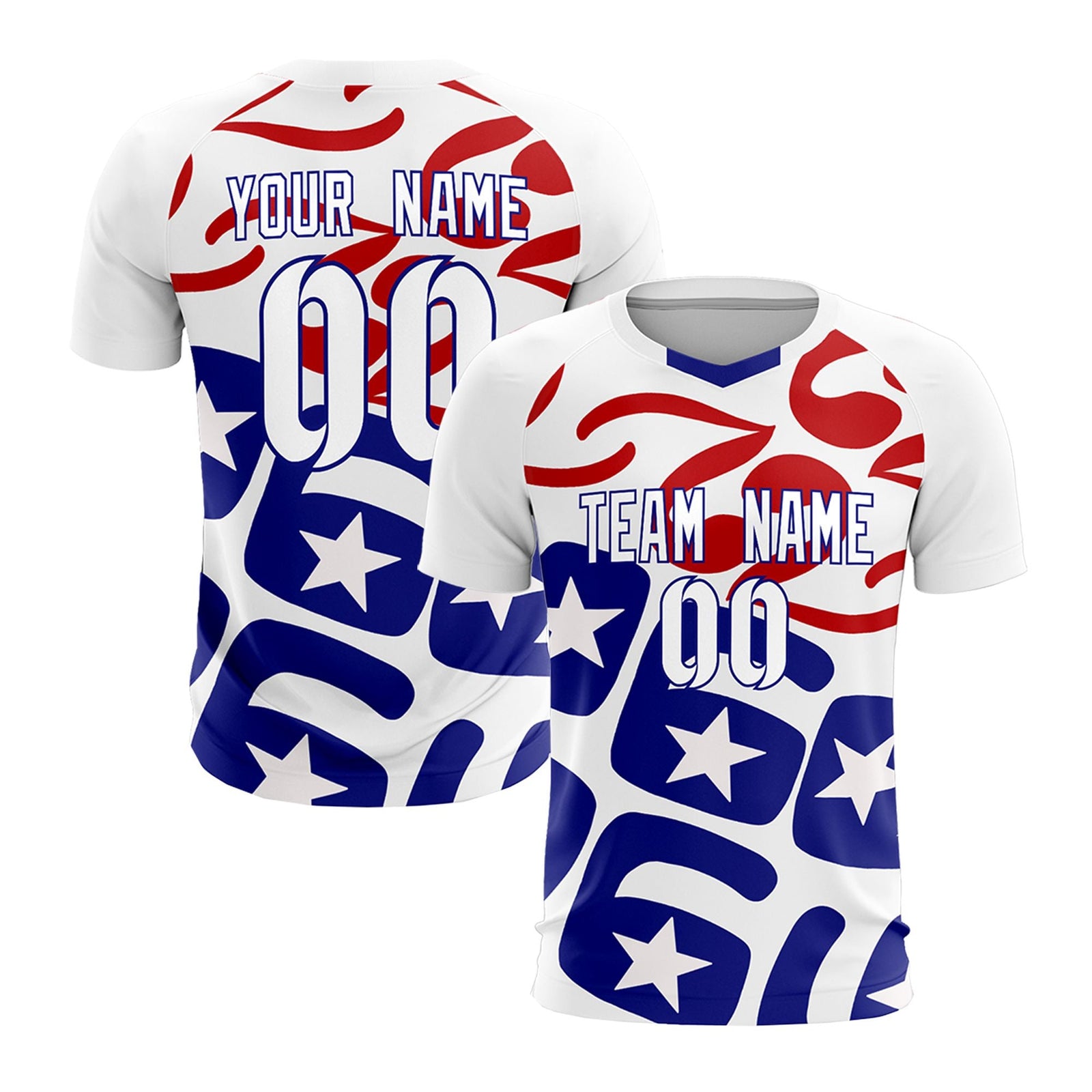 Custom White America Star World Cup Inspired Quick-Drying Graffiti Pattern Soccer Sets Jersey
