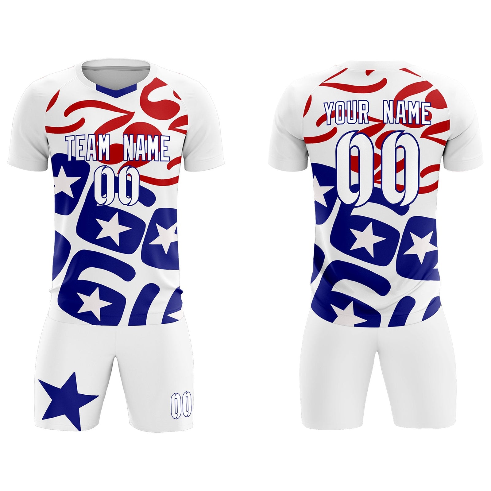 Custom White America Star World Cup Inspired Quick-Drying Graffiti Pattern Soccer Sets Jersey
