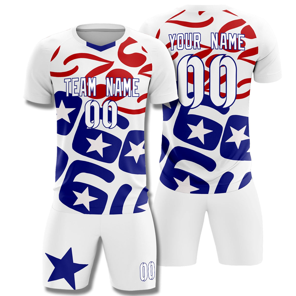 Custom White America Star World Cup Inspired Quick-Drying Graffiti Pattern Soccer Sets Jersey