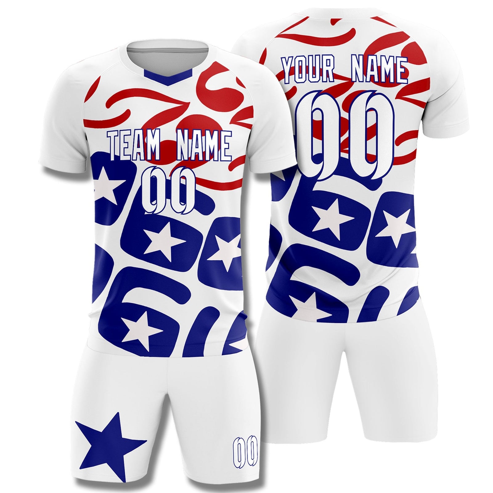 Custom White America Star World Cup Inspired Quick-Drying Graffiti Pattern Soccer Sets Jersey
