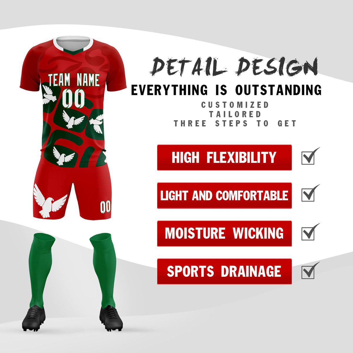 Custom Red Mexico Eagle World Cup Inspired Lightweight Graffiti Pattern Soccer Sets Jersey