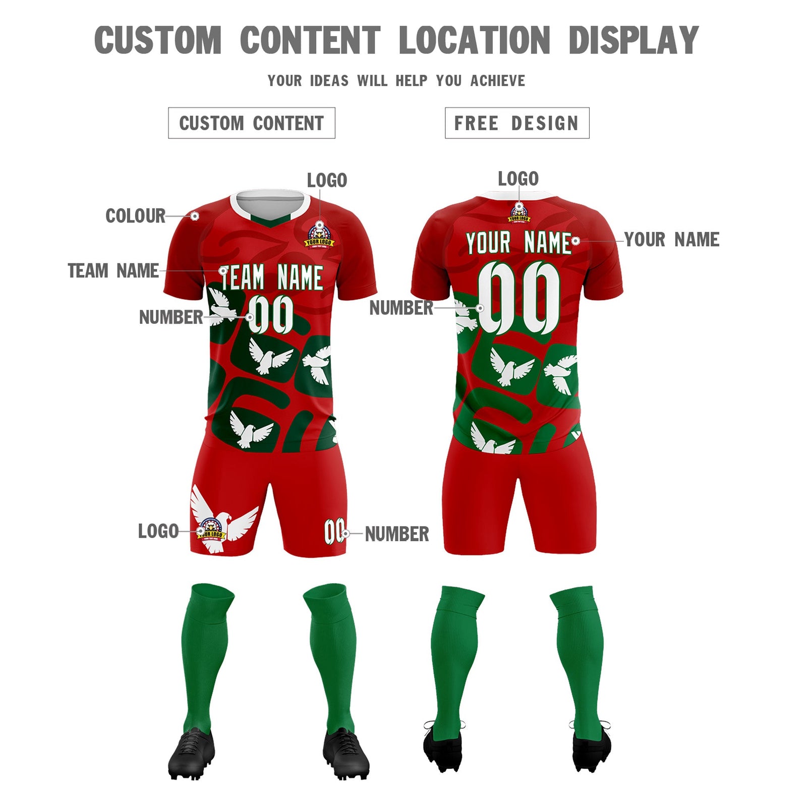 Custom Red Mexico Eagle World Cup Inspired Lightweight Graffiti Pattern Soccer Sets Jersey