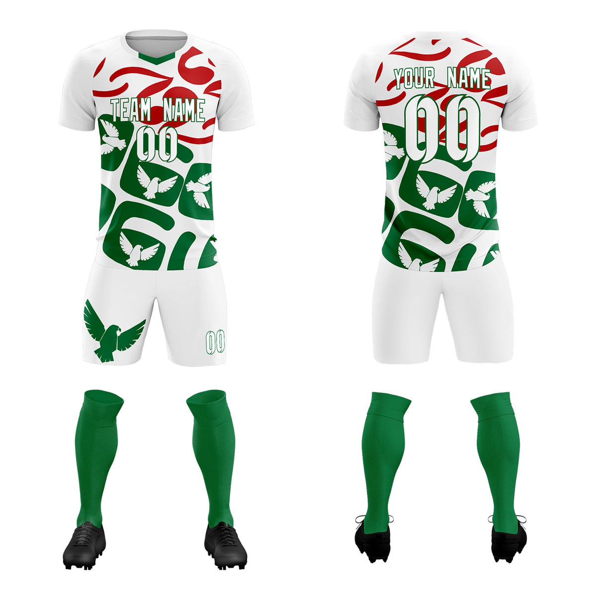 Custom White Mexico Eagle World Cup Inspired Wrinkle-Resistant Graffiti Pattern Soccer Sets Jersey