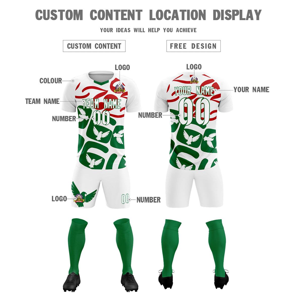 Custom White Mexico Eagle World Cup Inspired Wrinkle-Resistant Graffiti Pattern Soccer Sets Jersey