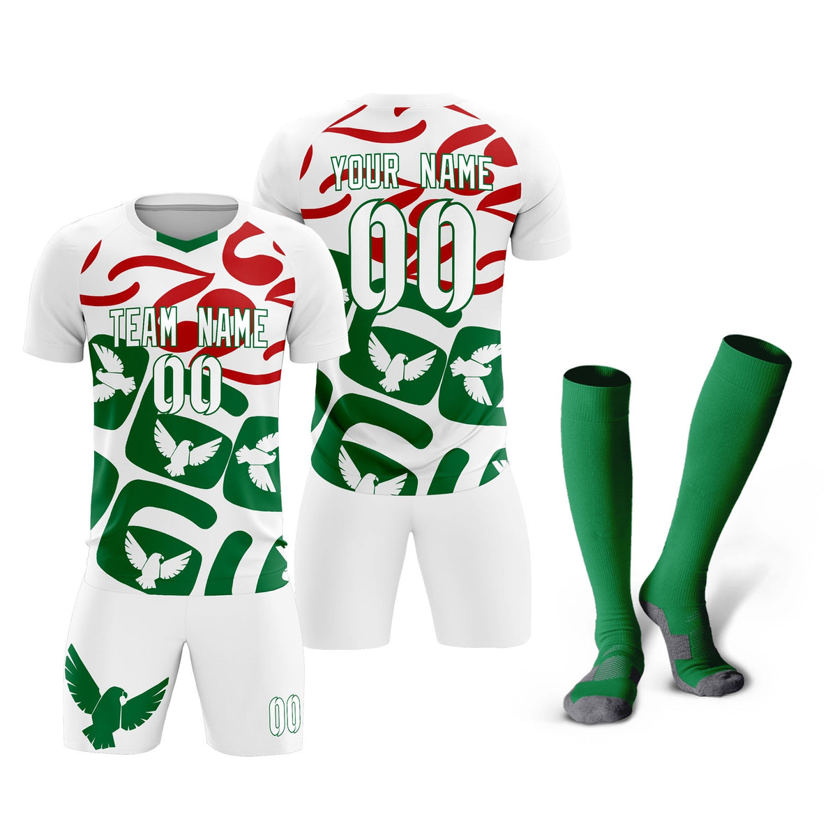 Custom White Mexico Eagle World Cup Inspired Wrinkle-Resistant Graffiti Pattern Soccer Sets Jersey