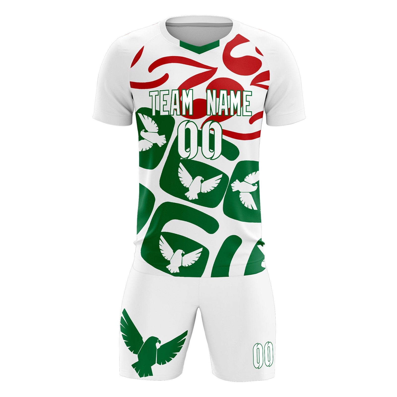 Custom White Mexico Eagle World Cup Inspired Wrinkle-Resistant Graffiti Pattern Soccer Sets Jersey
