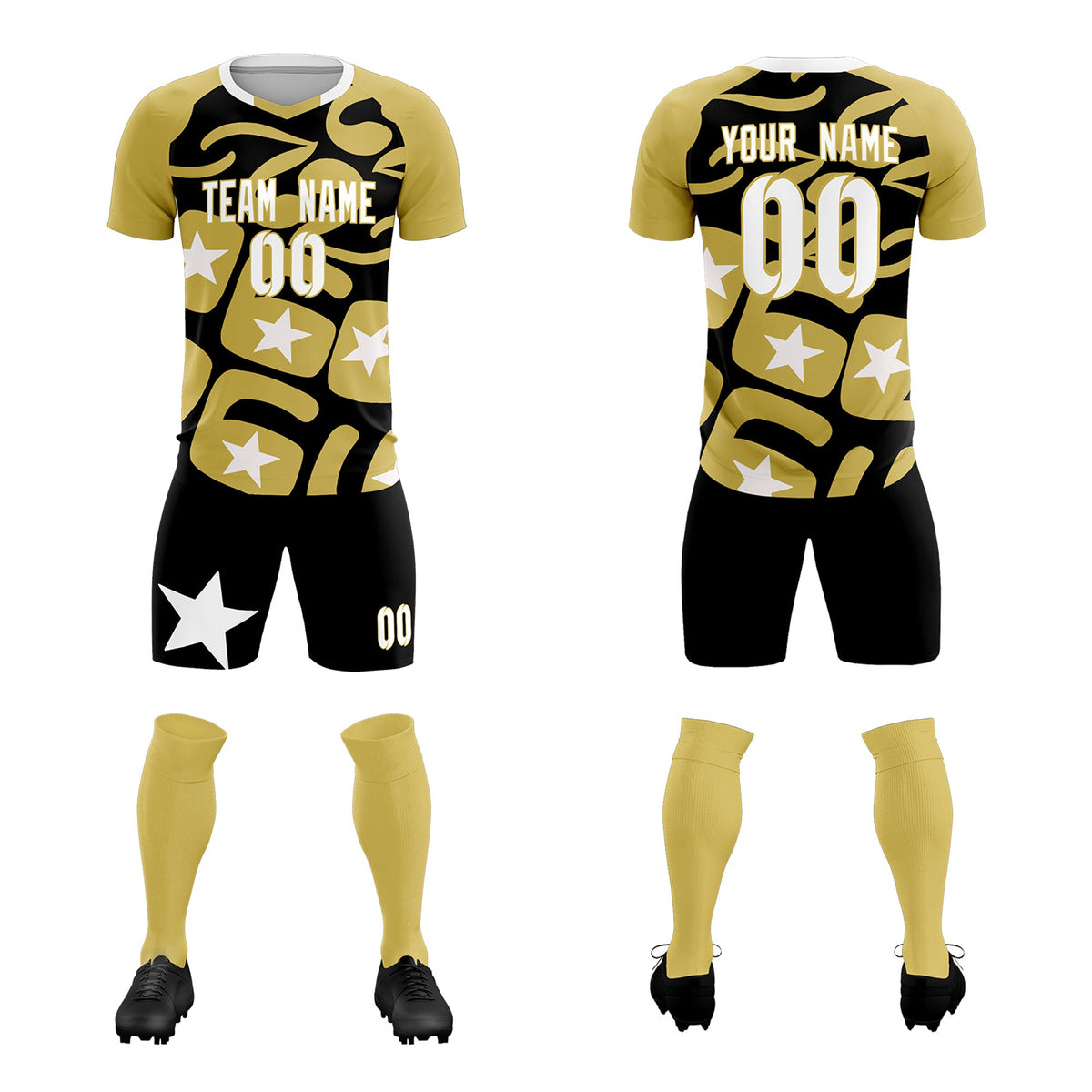 Custom Old Gold Black America Star World Cup Inspired Breathable Graffiti Pattern Soccer Sets Jersey
