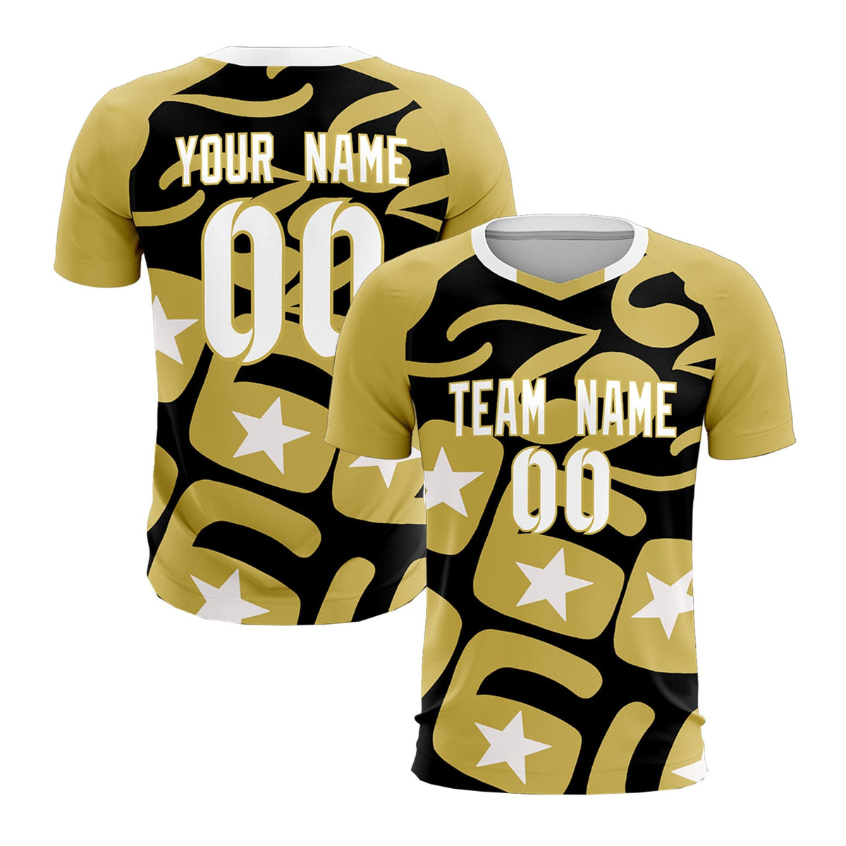 Custom Old Gold Black America Star World Cup Inspired Breathable Graffiti Pattern Soccer Sets Jersey
