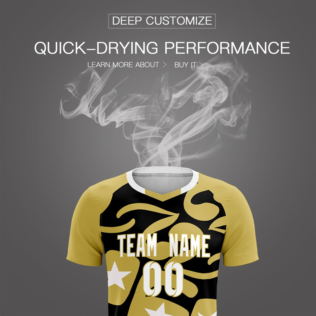 Custom Old Gold Black America Star World Cup Inspired Breathable Graffiti Pattern Soccer Sets Jersey