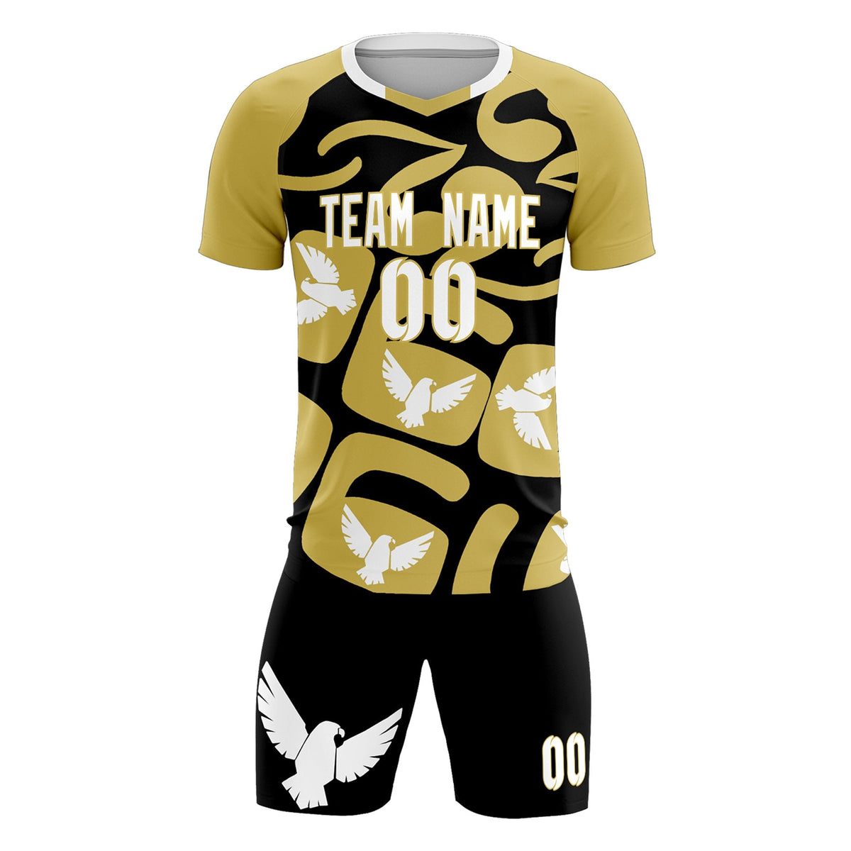 Custom Old Gold Black Mexico Eagle World Cup Inspired Quick-Drying Graffiti Pattern Soccer Sets Jersey