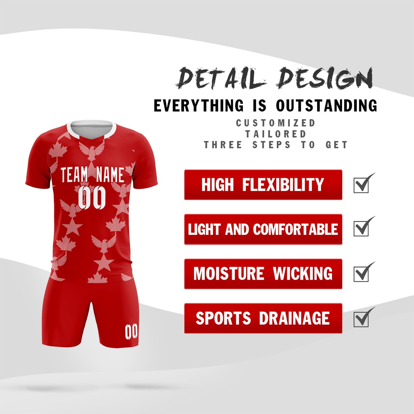 Custom Red World Cup Inspired Breathable&Quick-Drying Training Uniform Graffiti Pattern Soccer Sets Jersey