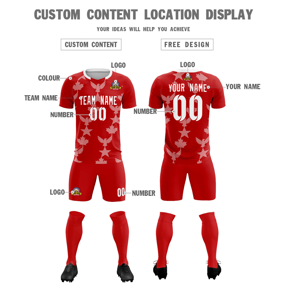 Custom Red World Cup Inspired Breathable&amp;Quick-Drying Training Uniform Graffiti Pattern Soccer Sets Jersey