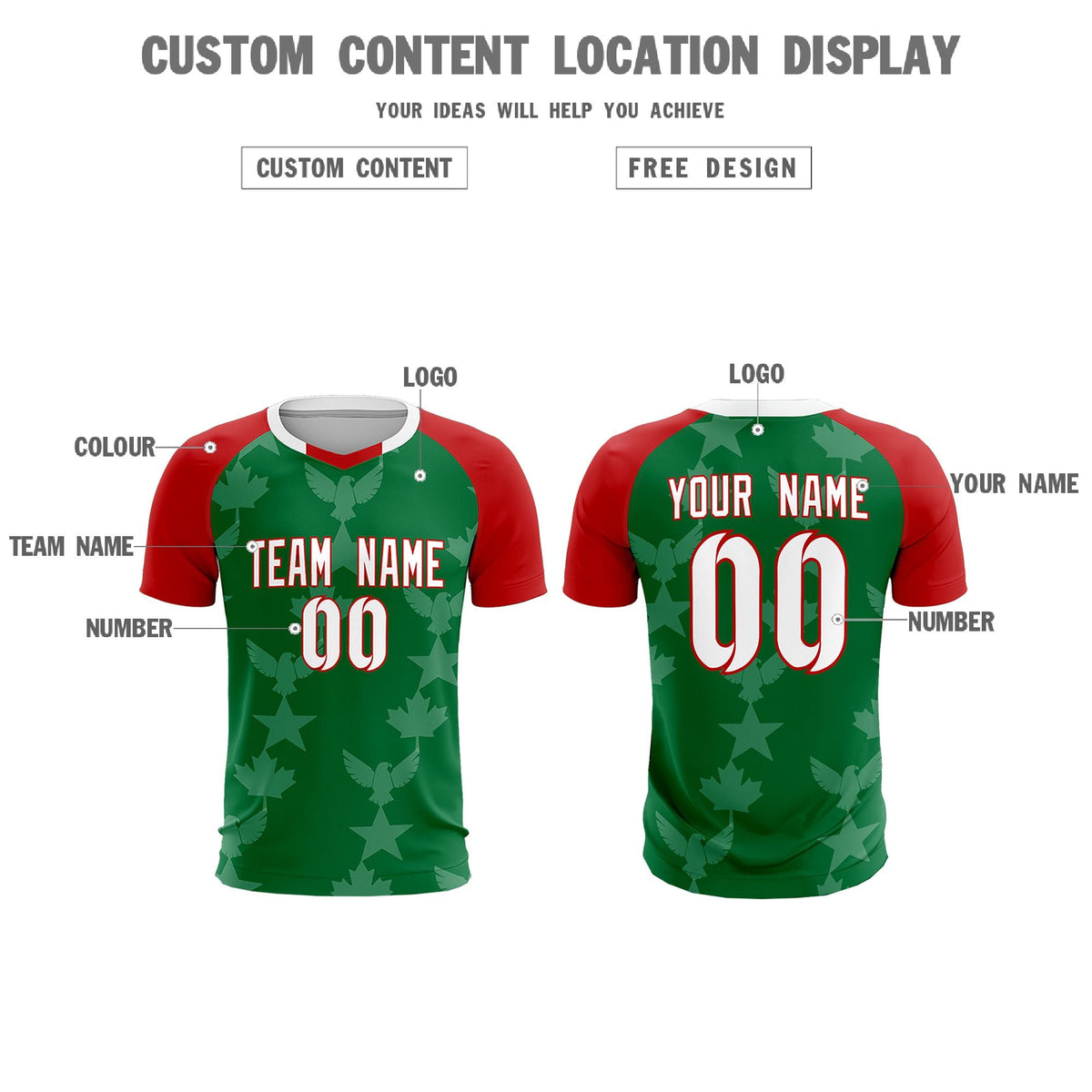 Custom Red Kelly Green World Cup Inspired Lightweight&amp;Drapable Training Uniform Raglan Sleeve Soccer Sets Jersey