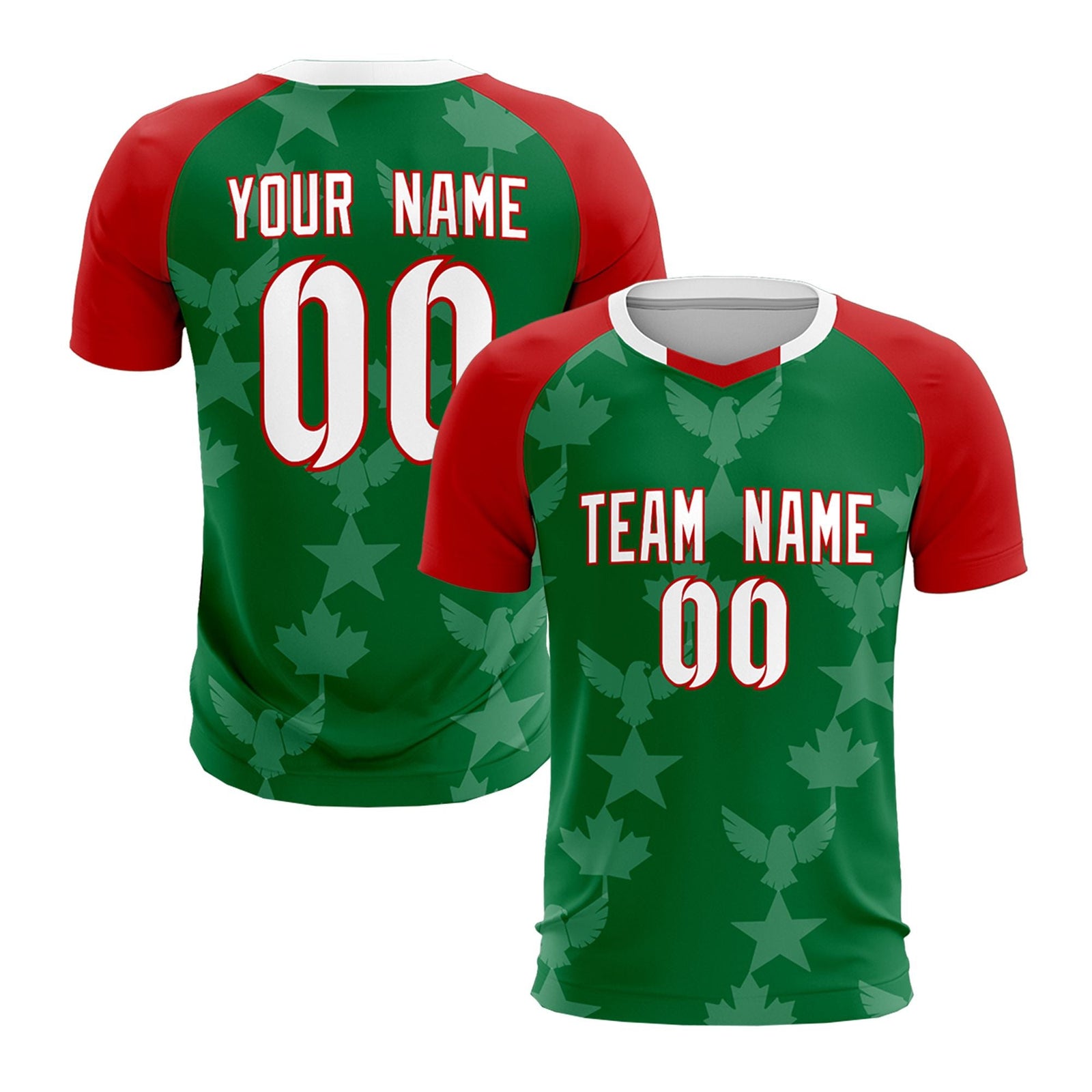 Custom Red Kelly Green World Cup Inspired Lightweight&Drapable Training Uniform Raglan Sleeve Soccer Sets Jersey