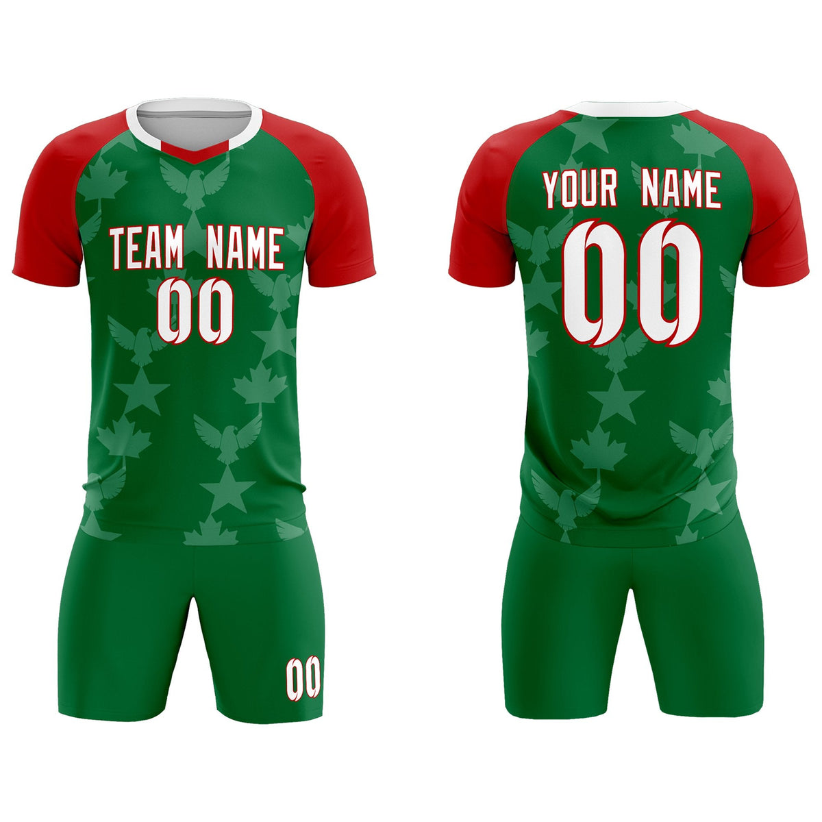 Custom Red Kelly Green World Cup Inspired Lightweight&amp;Drapable Training Uniform Raglan Sleeve Soccer Sets Jersey