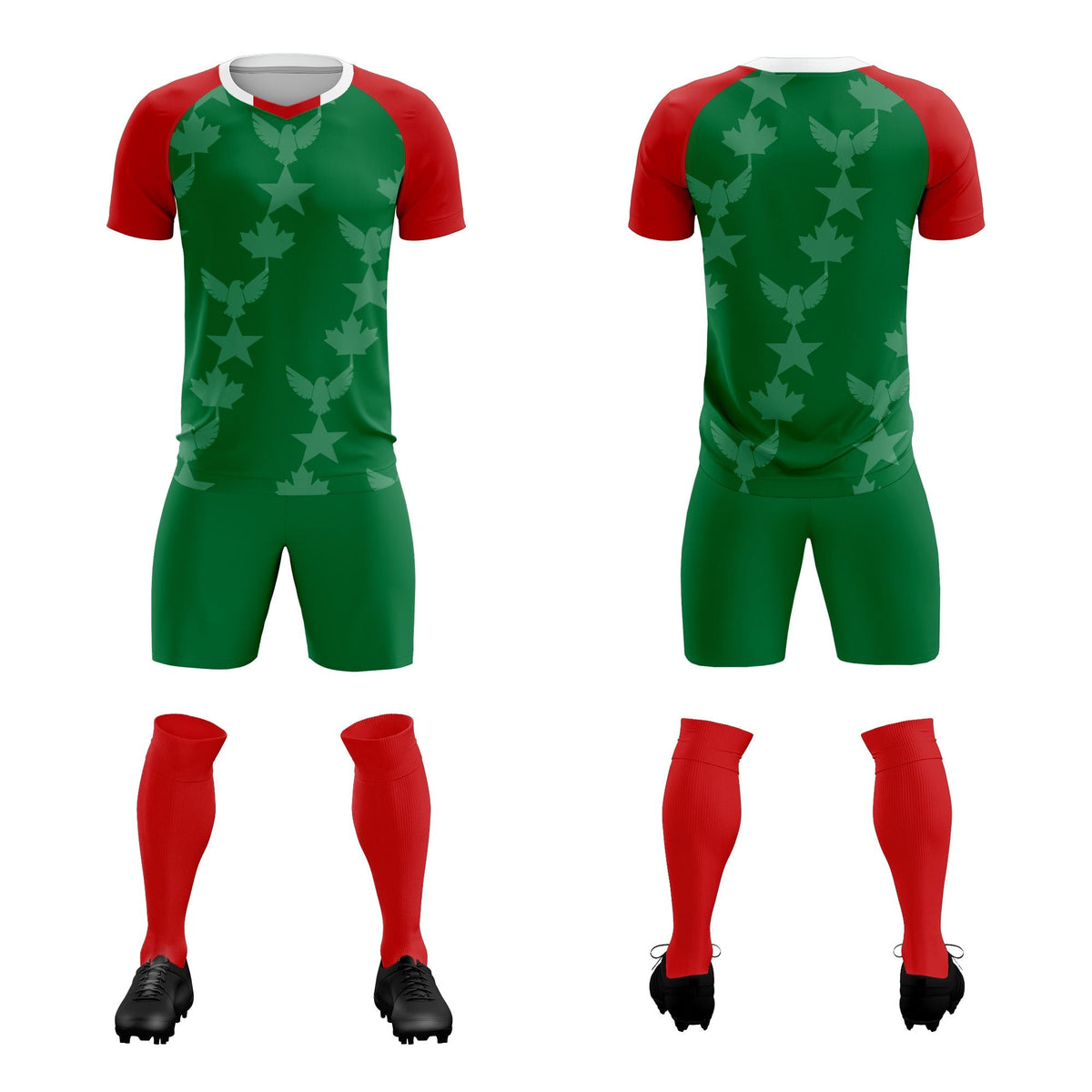 Custom Red Kelly Green World Cup Inspired Lightweight&amp;Drapable Training Uniform Raglan Sleeve Soccer Sets Jersey