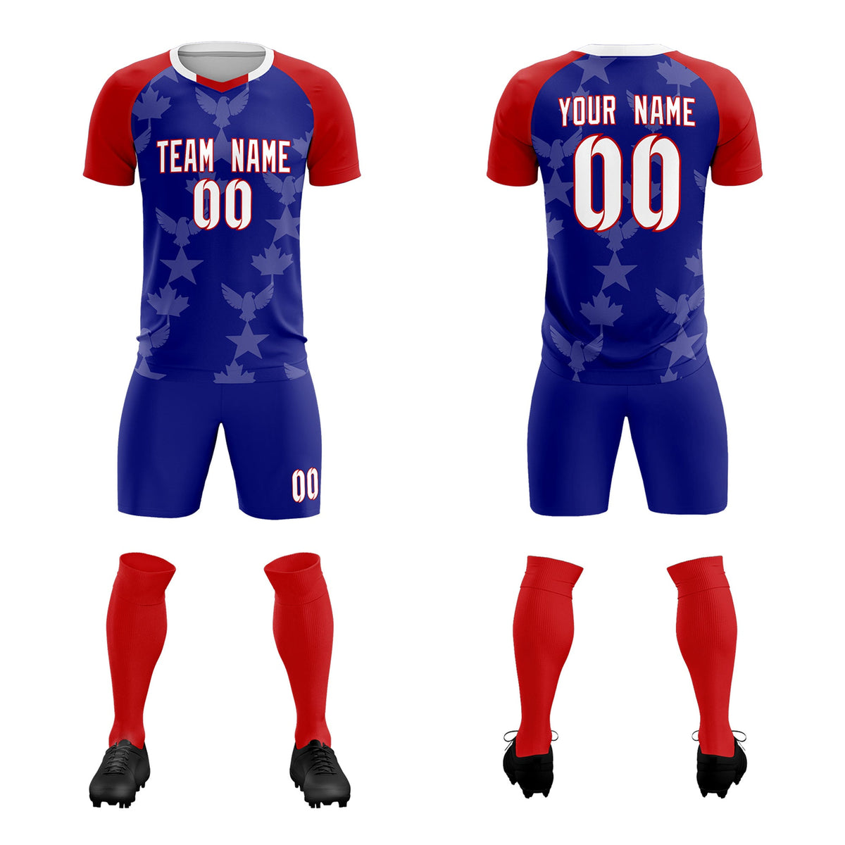 Custom Red Royal World Cup Inspired Wrinkle-Resistant Training Uniform Raglan Sleeve Soccer Sets Jersey