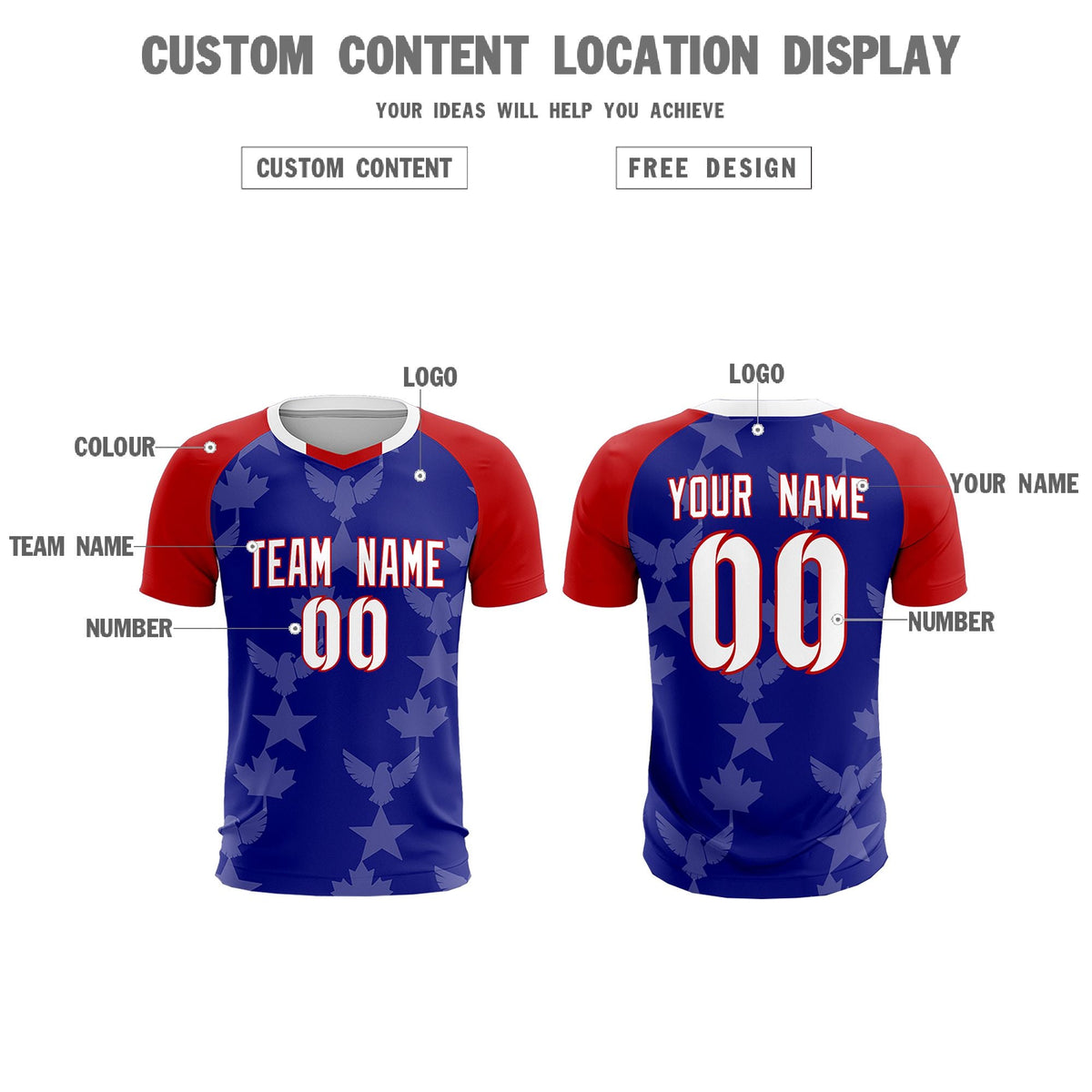 Custom Red Royal World Cup Inspired Wrinkle-Resistant Training Uniform Raglan Sleeve Soccer Sets Jersey