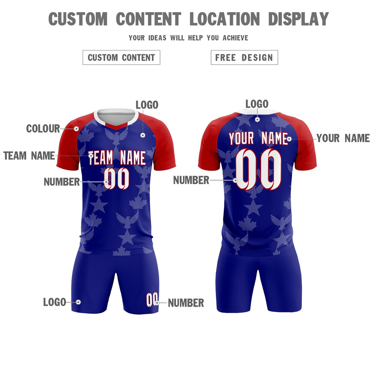 Custom Red Royal World Cup Inspired Wrinkle-Resistant Training Uniform Raglan Sleeve Soccer Sets Jersey