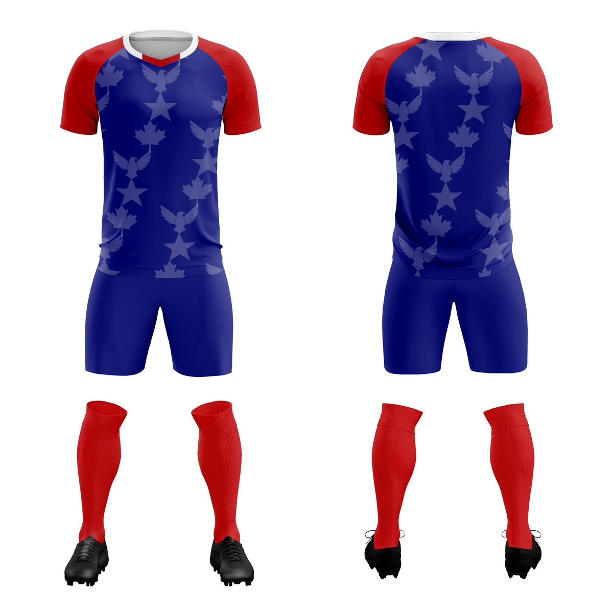 Custom Red Royal World Cup Inspired Wrinkle-Resistant Training Uniform Raglan Sleeve Soccer Sets Jersey