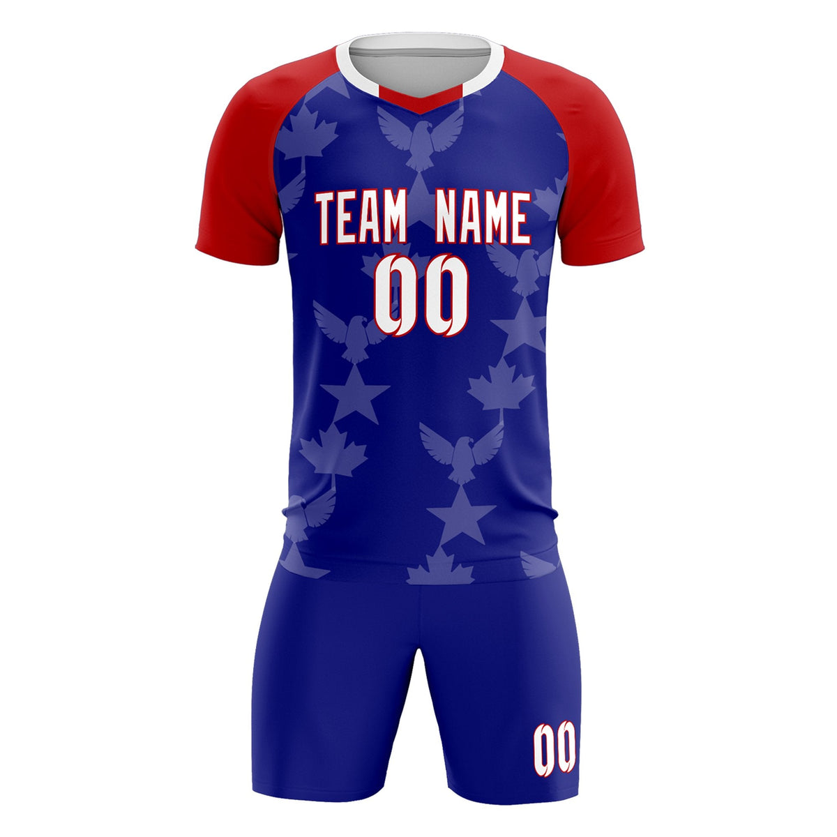 Custom Red Royal World Cup Inspired Wrinkle-Resistant Training Uniform Raglan Sleeve Soccer Sets Jersey