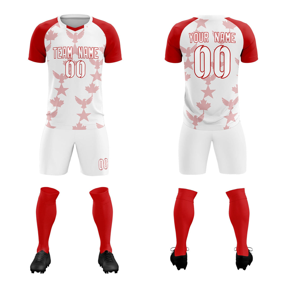 Custom Red White World Cup Inspired Breathable&amp;Quick-Drying Training Uniform Raglan Sleeve Soccer Sets Jersey