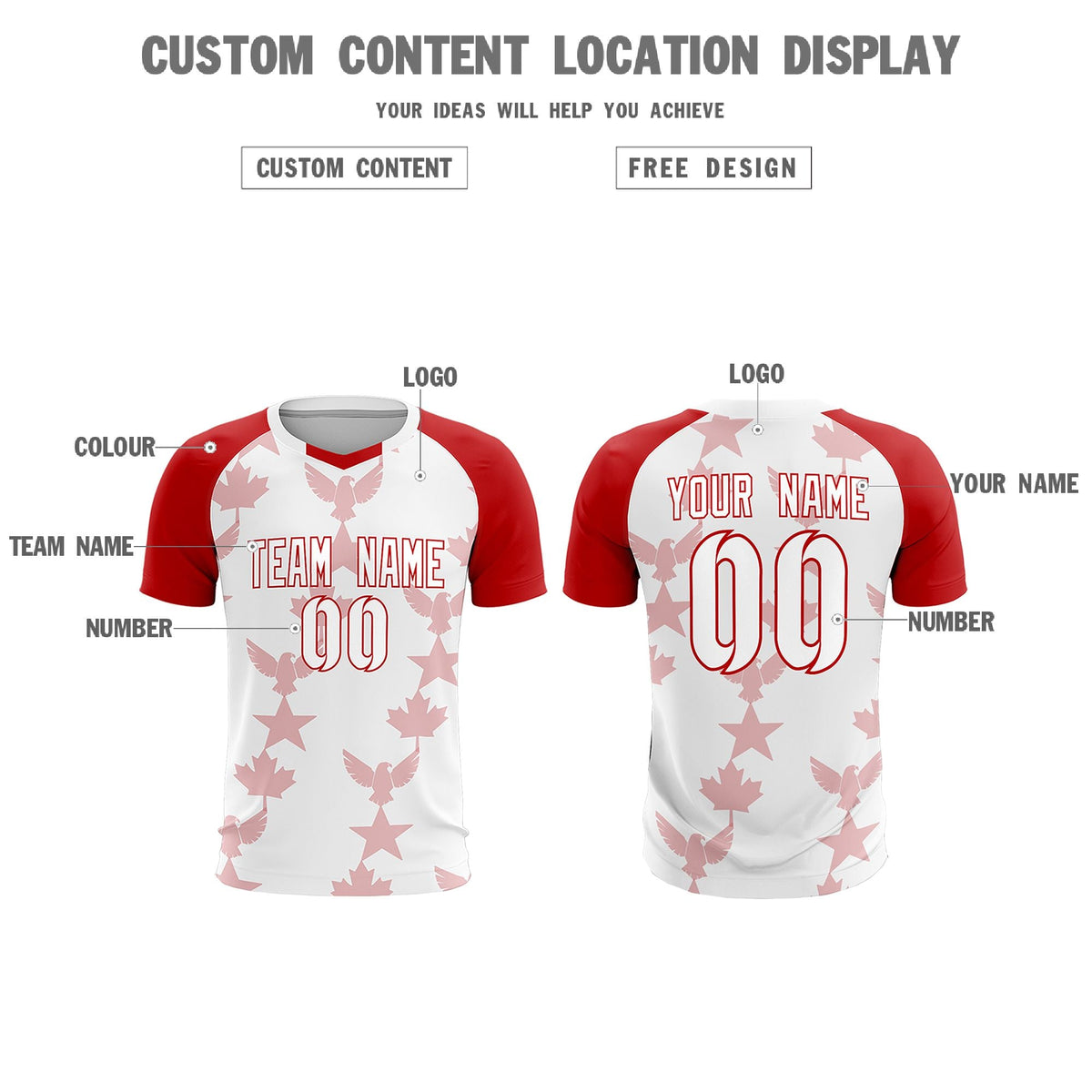 Custom Red White World Cup Inspired Breathable&amp;Quick-Drying Training Uniform Raglan Sleeve Soccer Sets Jersey