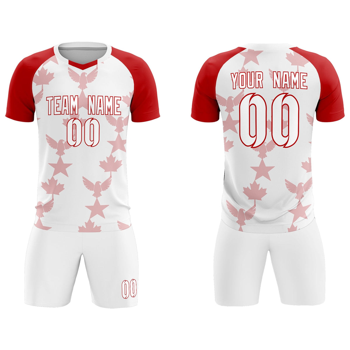 Custom Red White World Cup Inspired Breathable&amp;Quick-Drying Training Uniform Raglan Sleeve Soccer Sets Jersey