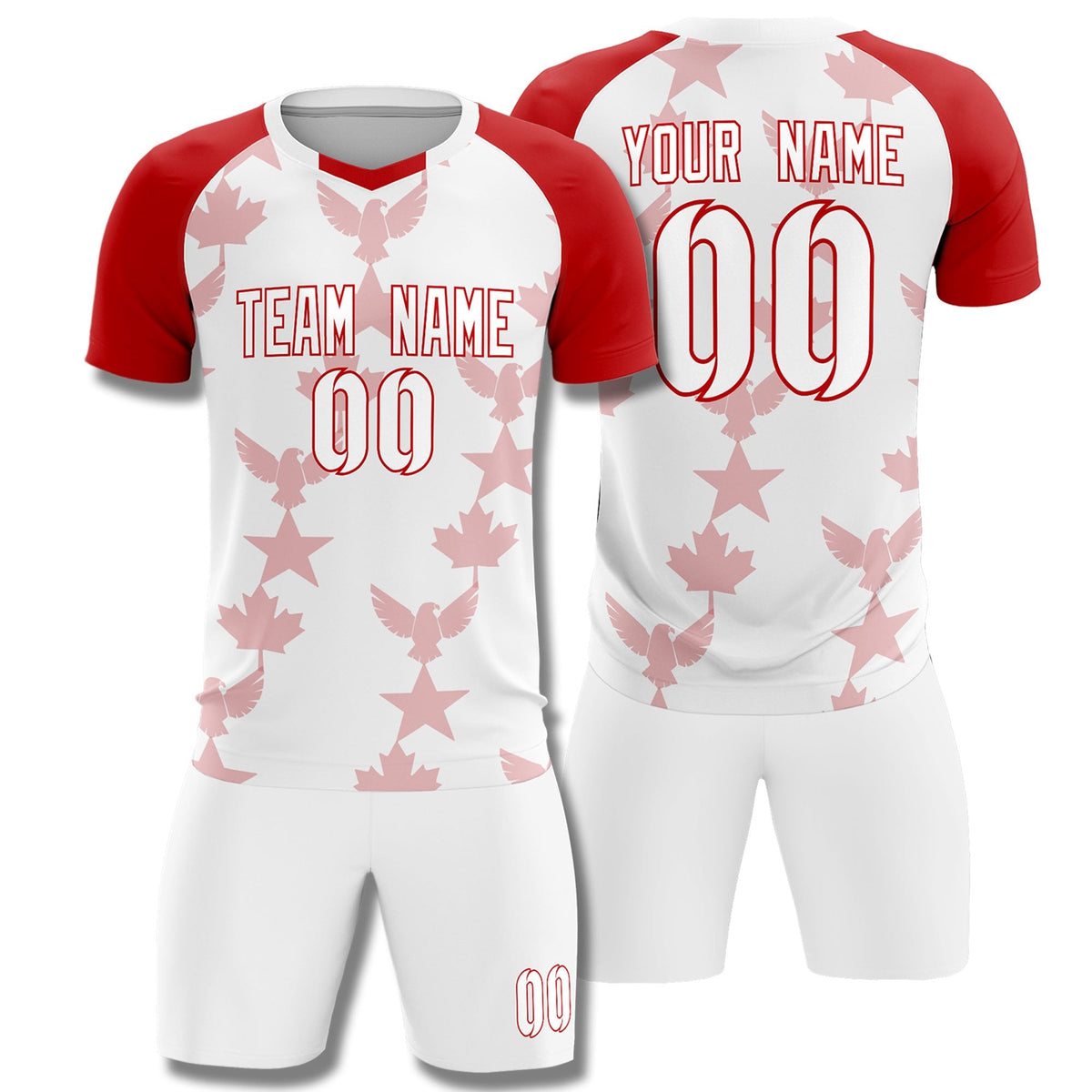 Custom Red White World Cup Inspired Breathable&amp;Quick-Drying Training Uniform Raglan Sleeve Soccer Sets Jersey