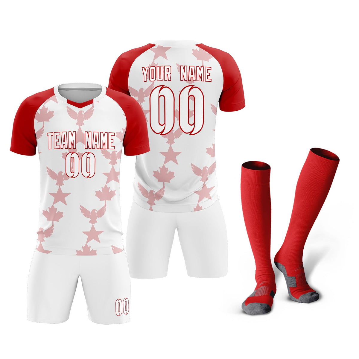 Custom Red White World Cup Inspired Breathable&amp;Quick-Drying Training Uniform Raglan Sleeve Soccer Sets Jersey