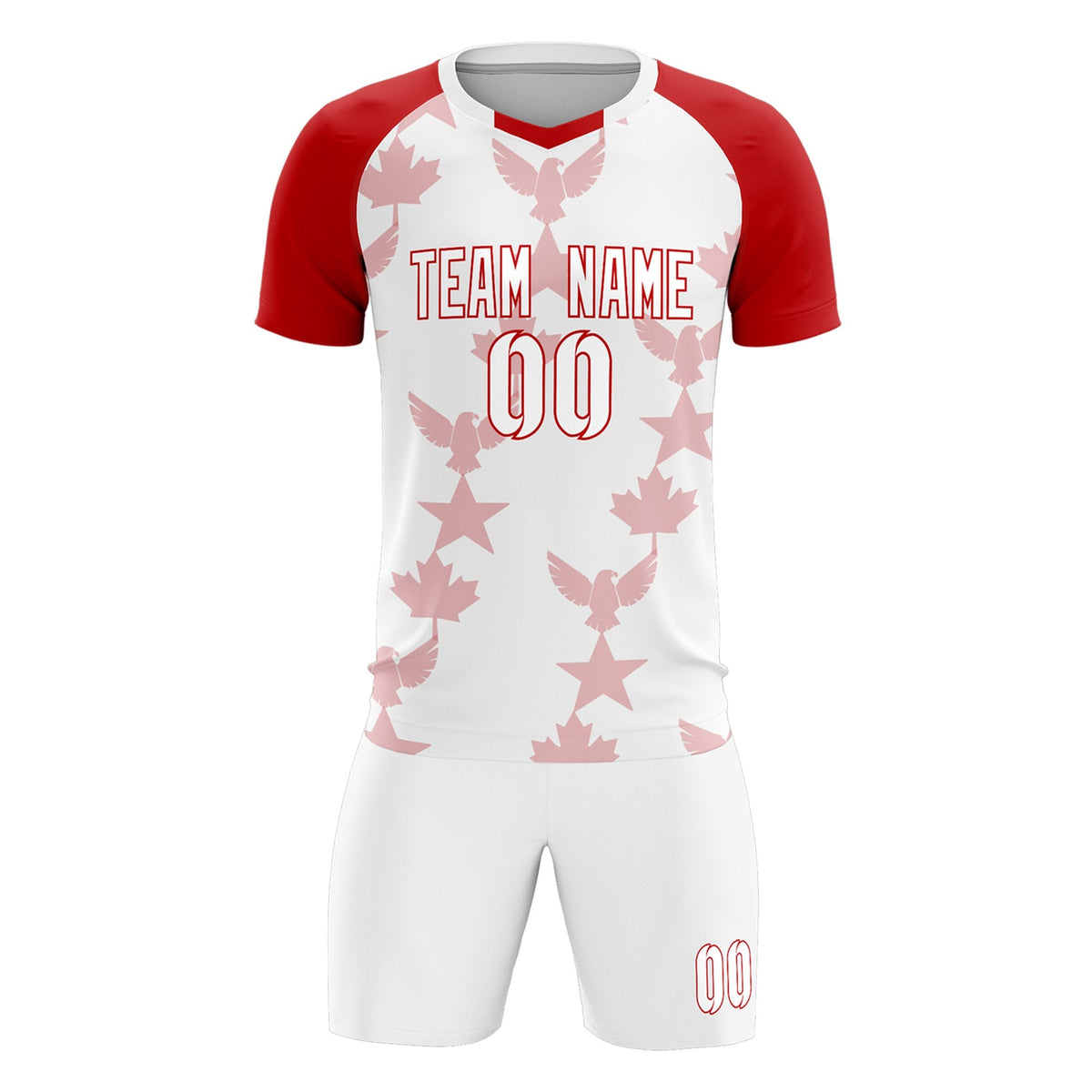Custom Red White World Cup Inspired Breathable&amp;Quick-Drying Training Uniform Raglan Sleeve Soccer Sets Jersey
