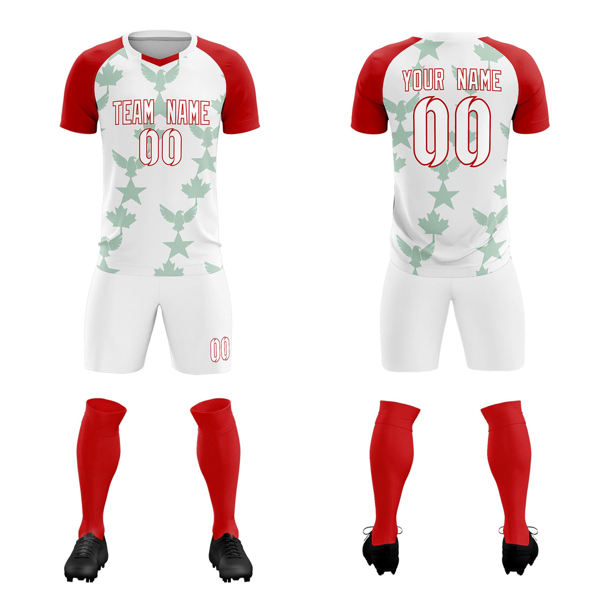 Custom Red White World Cup Inspired Lightweight&amp;Drapable Training Uniform Raglan Sleeve Soccer Sets Jersey