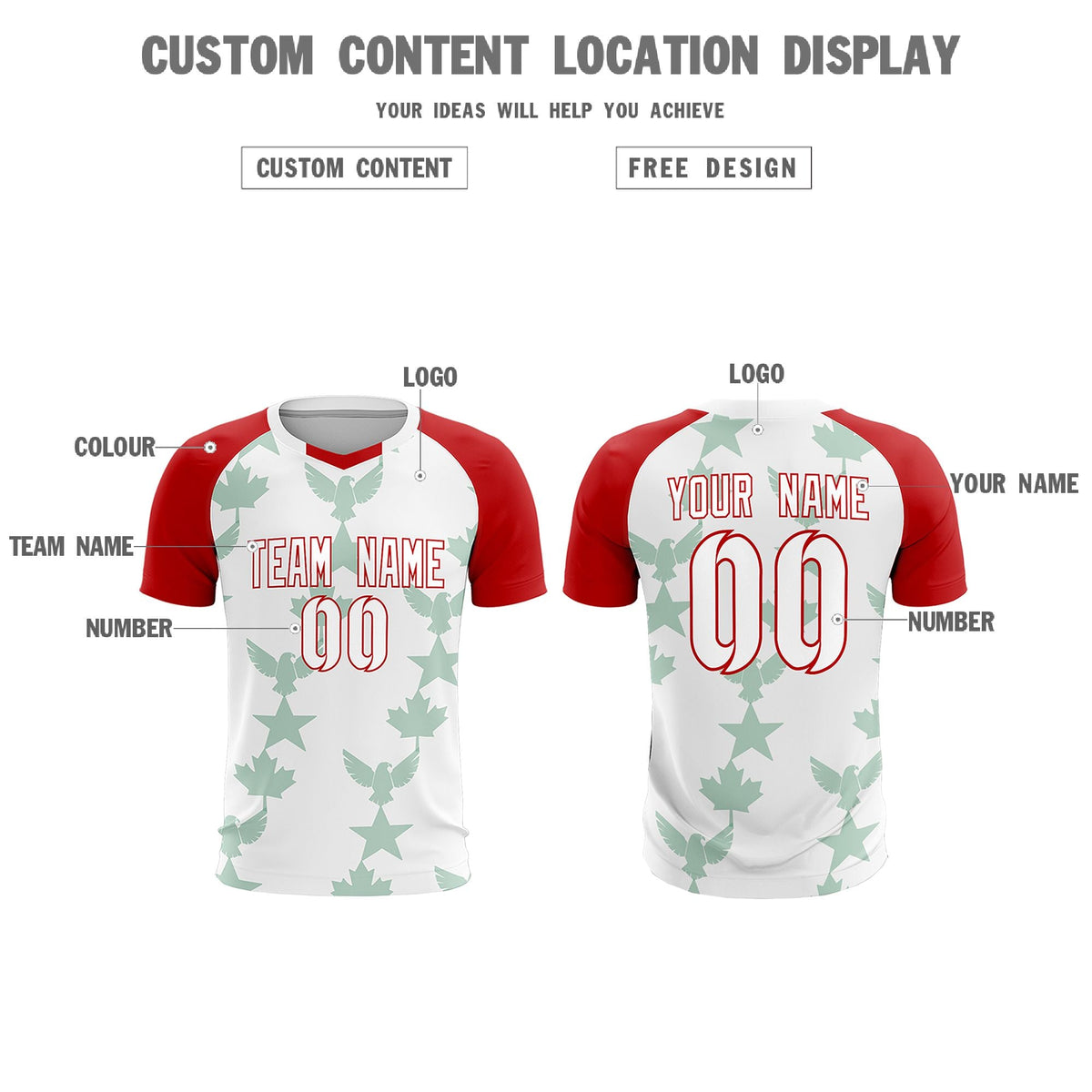 Custom Red White World Cup Inspired Lightweight&amp;Drapable Training Uniform Raglan Sleeve Soccer Sets Jersey