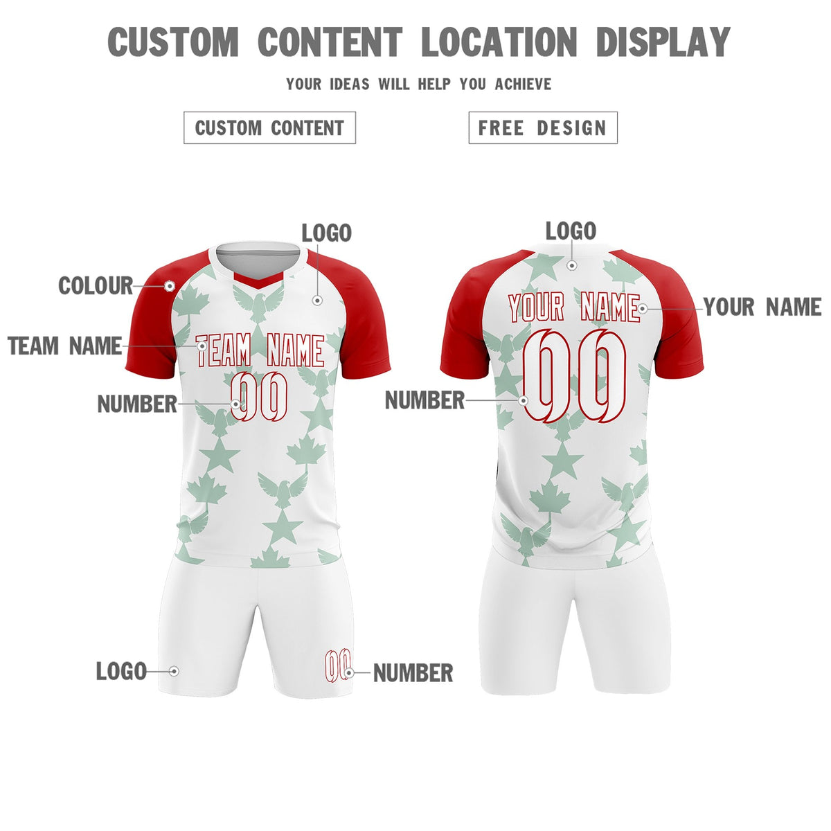 Custom Red White World Cup Inspired Lightweight&amp;Drapable Training Uniform Raglan Sleeve Soccer Sets Jersey