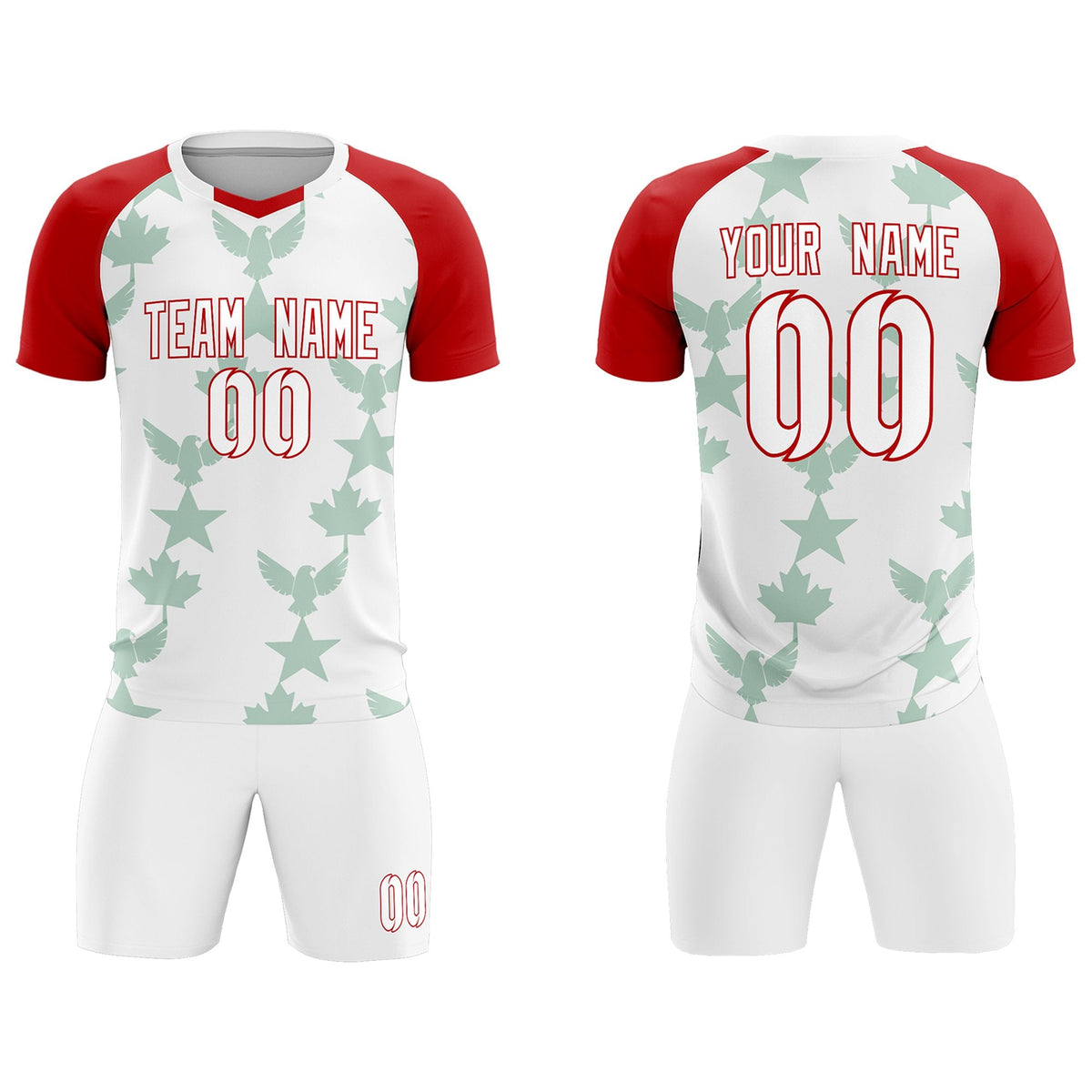 Custom Red White World Cup Inspired Lightweight&amp;Drapable Training Uniform Raglan Sleeve Soccer Sets Jersey