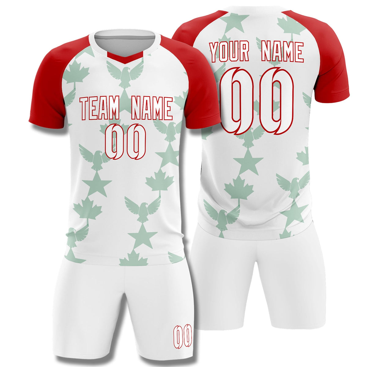Custom Red White World Cup Inspired Lightweight&amp;Drapable Training Uniform Raglan Sleeve Soccer Sets Jersey