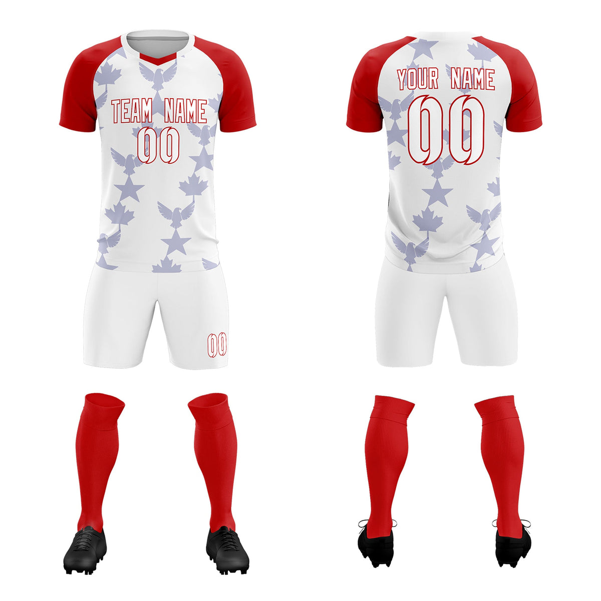 Custom Red White World Cup Inspired Wrinkle-Resistant Training Uniform Raglan Sleeve Soccer Sets Jersey