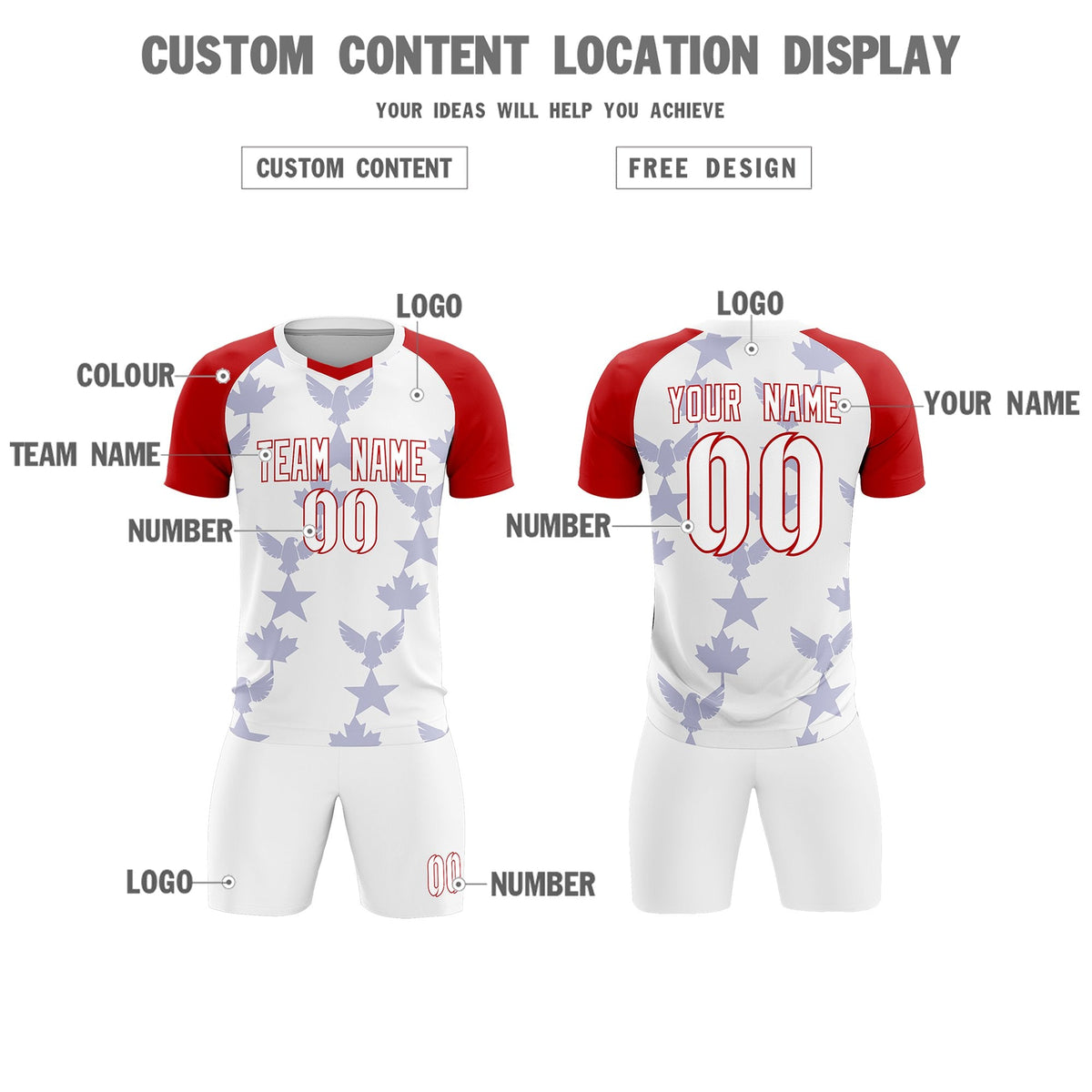 Custom Red White World Cup Inspired Wrinkle-Resistant Training Uniform Raglan Sleeve Soccer Sets Jersey