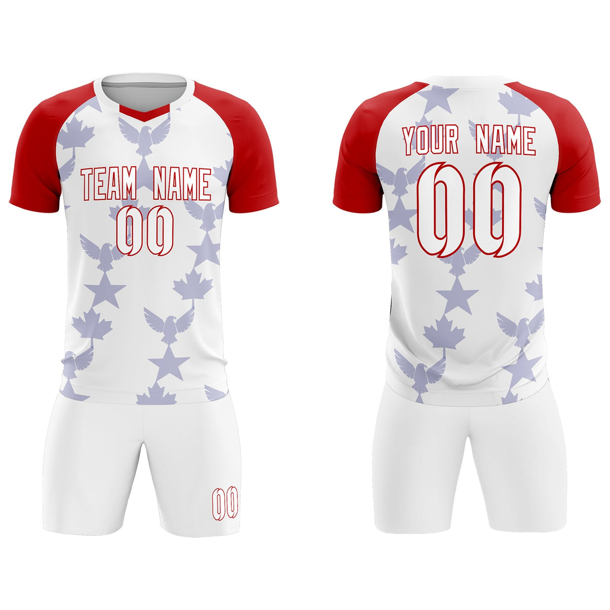 Custom Red White World Cup Inspired Wrinkle-Resistant Training Uniform Raglan Sleeve Soccer Sets Jersey