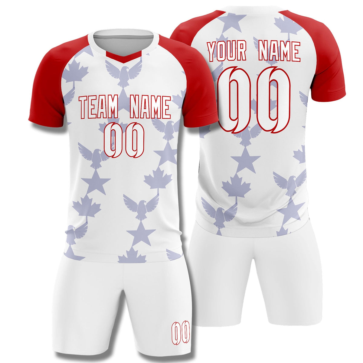 Custom Red White World Cup Inspired Wrinkle-Resistant Training Uniform Raglan Sleeve Soccer Sets Jersey