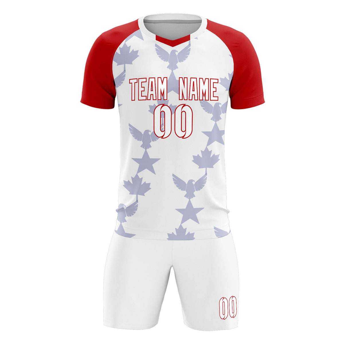 Custom Red White World Cup Inspired Wrinkle-Resistant Training Uniform Raglan Sleeve Soccer Sets Jersey