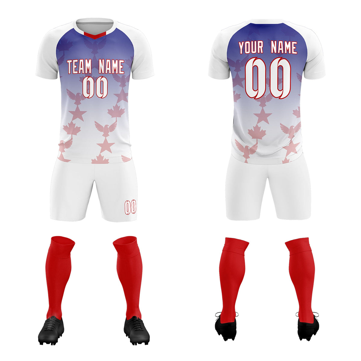 Custom White Royal World Cup Inspired Lightweight&amp;Drapable Training Uniform Gradient Fashion Soccer Sets Jersey