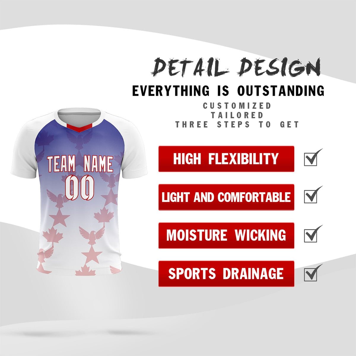 Custom White Royal World Cup Inspired Lightweight&amp;Drapable Training Uniform Gradient Fashion Soccer Sets Jersey