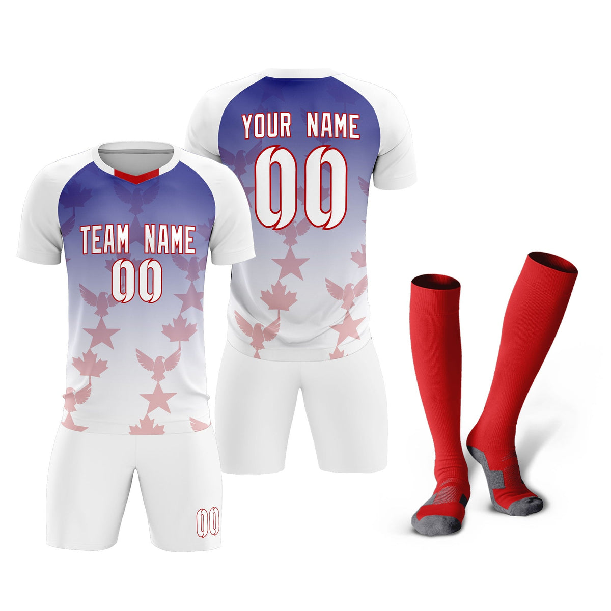 Custom White Royal World Cup Inspired Lightweight&amp;Drapable Training Uniform Gradient Fashion Soccer Sets Jersey