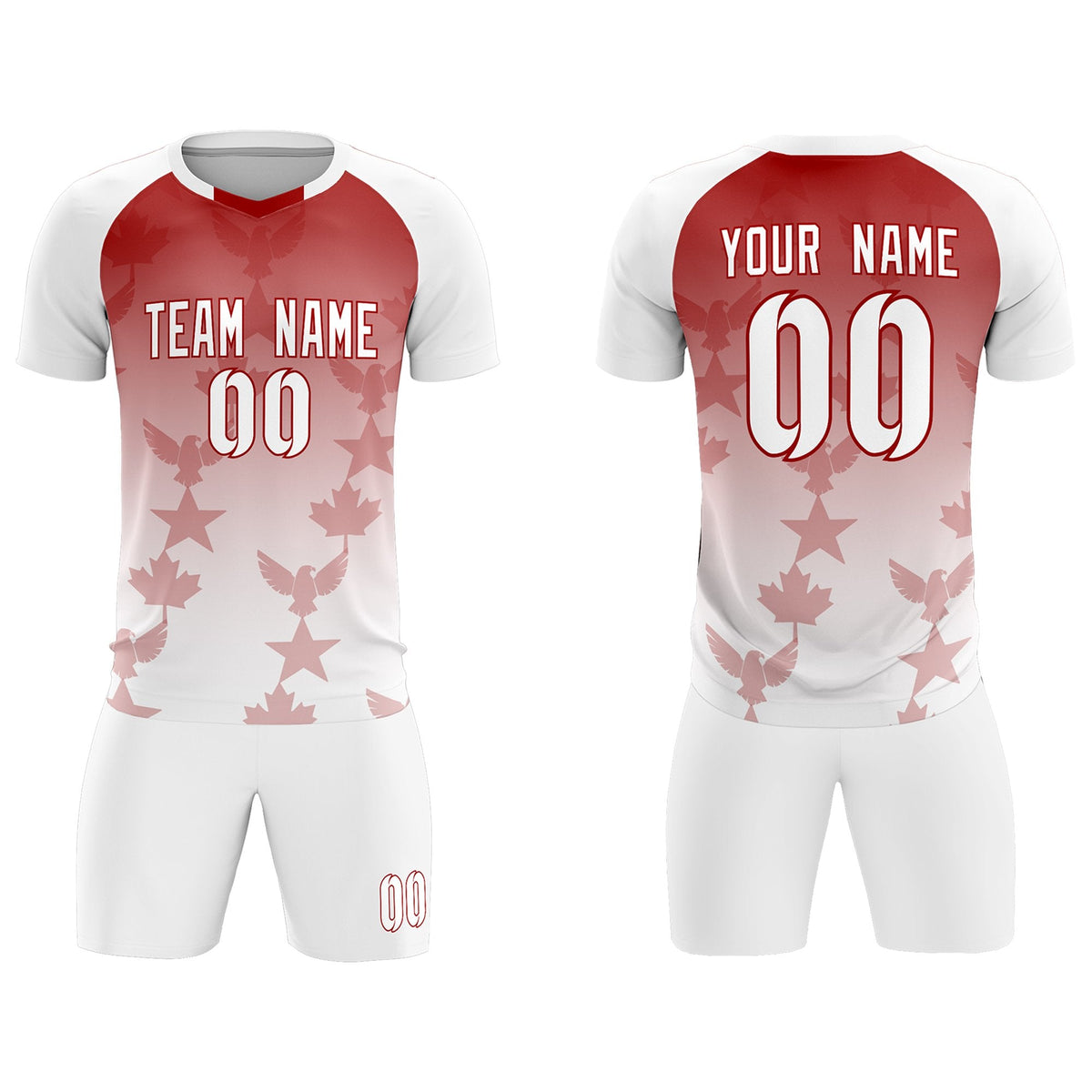 Custom White Red World Cup Inspired Wrinkle-Resistant Training Uniform Gradient Fashion Soccer Sets Jersey